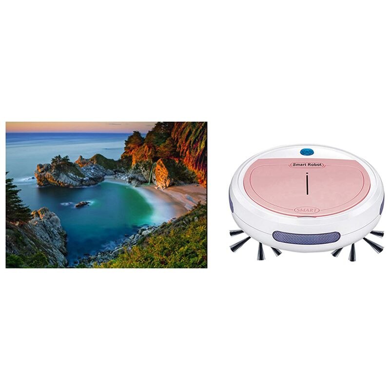 1 Set Rechargeable Smart Robot Vacuum Cleaner Suction er (Pink) & 1 Set Full Circular Scenic Diamond Painting: Default Title