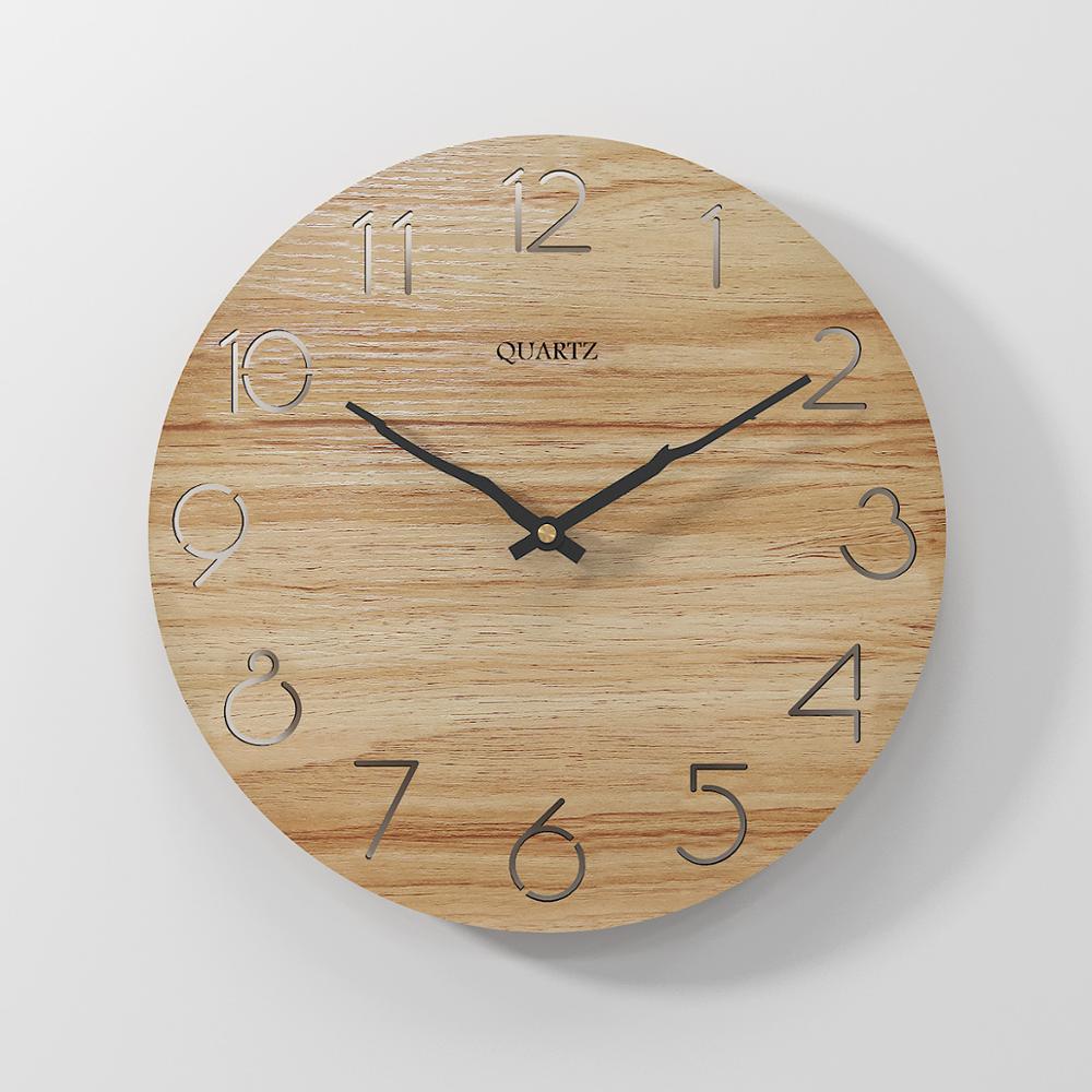 Horloge murale en bois 12 pouces | Montre de salon, nordique moderne, horloge de cuisine 3D, montre murale creuse, décoration de maison