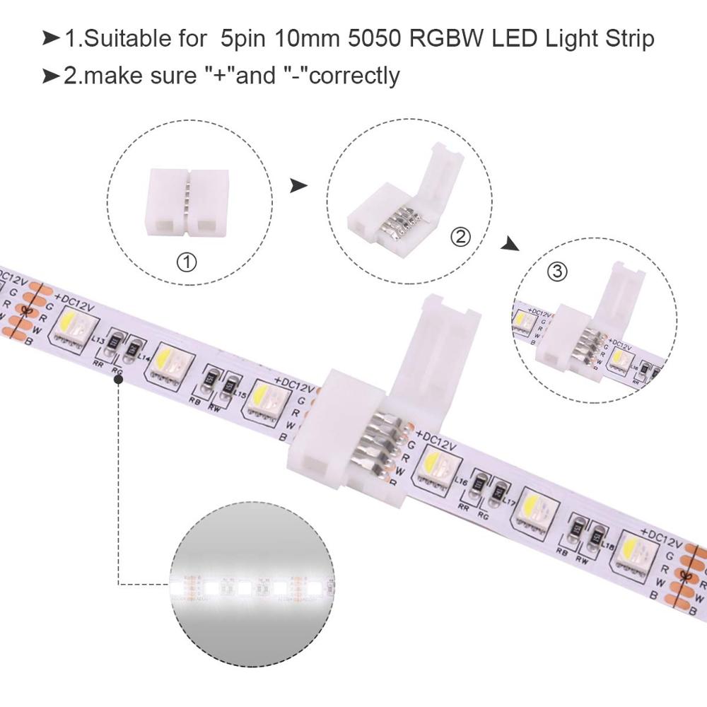 5Pin Rgbw Led Strip Connector Kit-Inclusief 16.4FT 5 Pin Rgbw Wire Extension, 2x T Vorm Connector, 2x Led Strip Jumper
