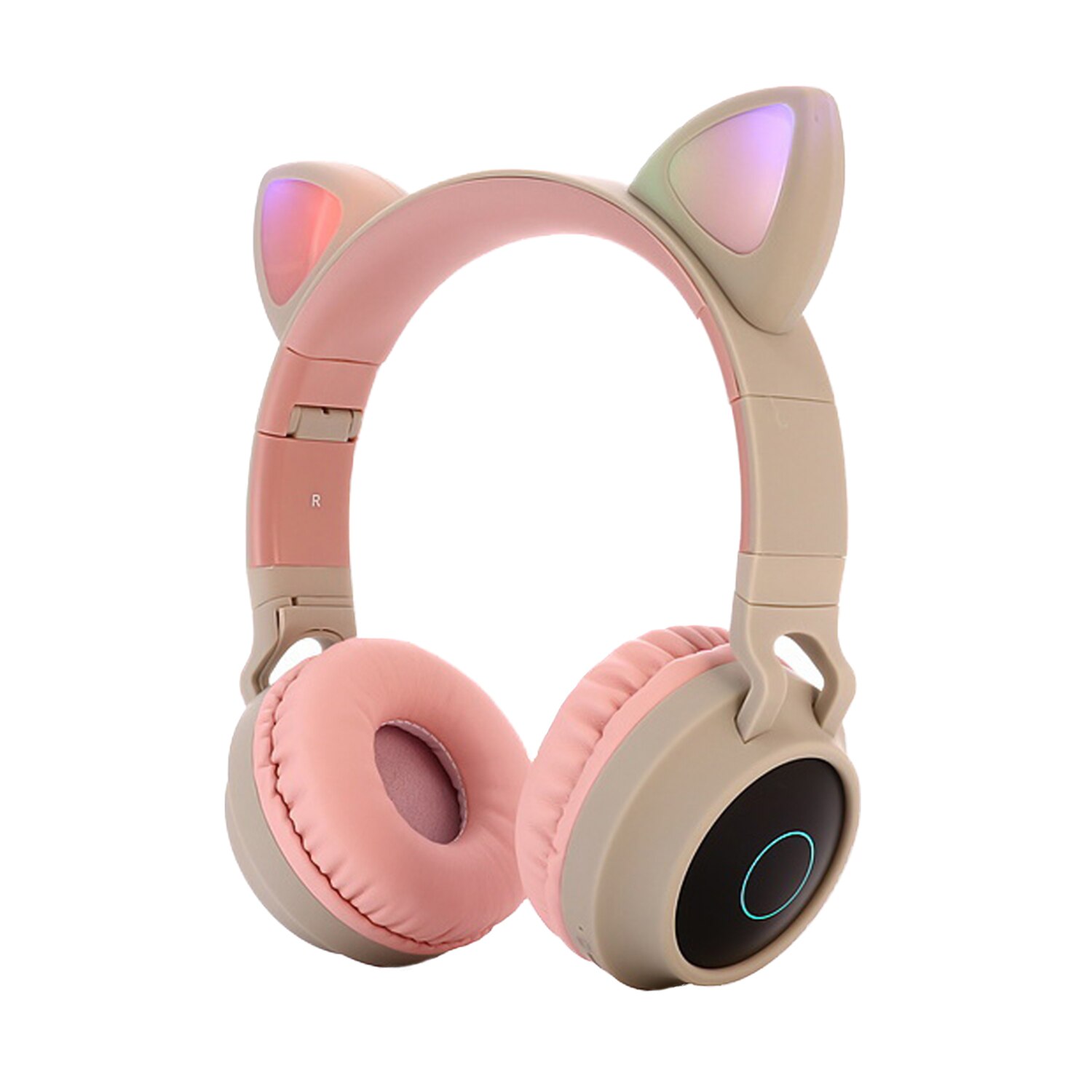 Faltbare Nette Katze Ohr Über-Ohr Wireless 5,0 Bluetooth Kopfhörer mit LED Licht für Schule Reise Flugzeug Geburtstag Weihnachten: Gray Pink