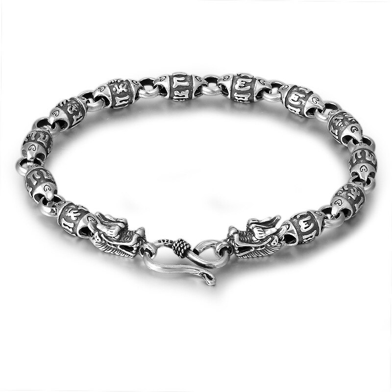 Sechs Wort mantra thailändisch Silber Armbinde Jahrgang 925 Sterling Silber Schmuck Luxus Doppel Drachen Kopf Armbinde Für Männer TSB516: 20cm