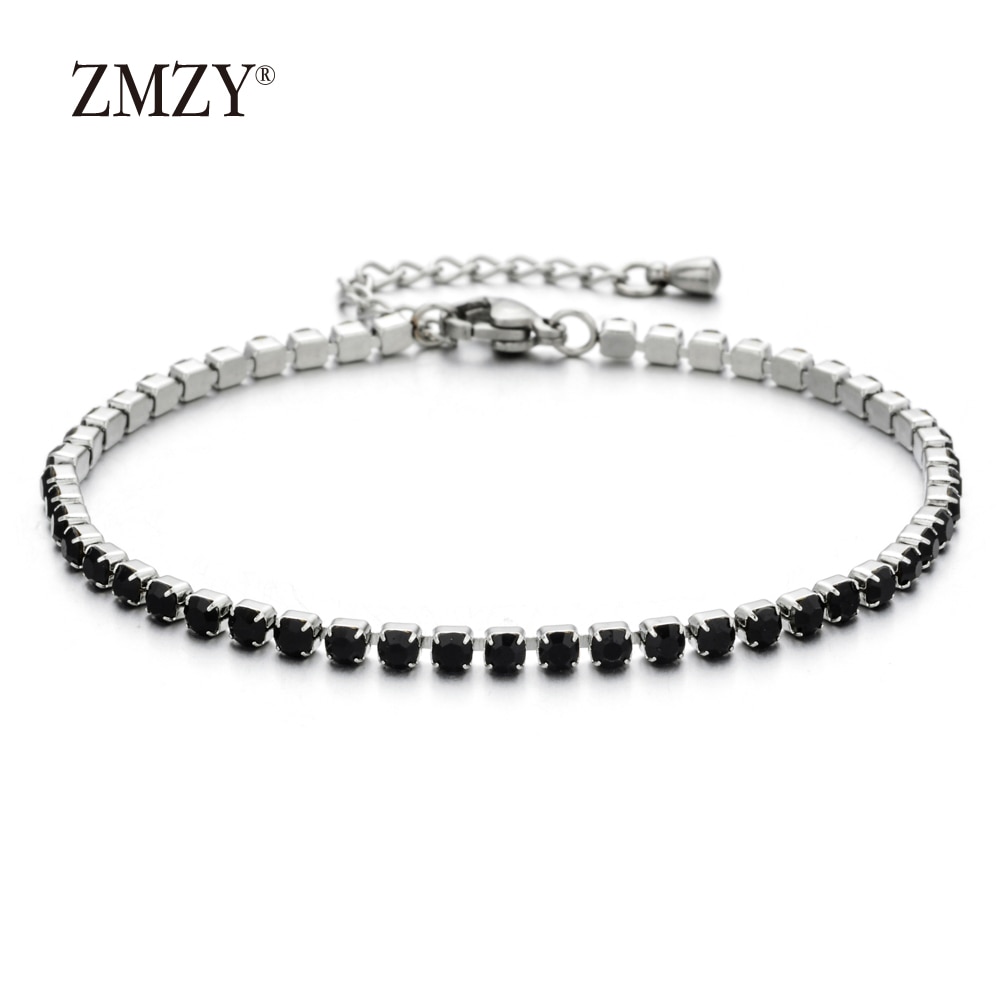 ZMZY 304L Bracelet en acier inoxydable strass brillant cubique zircone Tennis lien Bracelets pour femmes bijoux de mariage