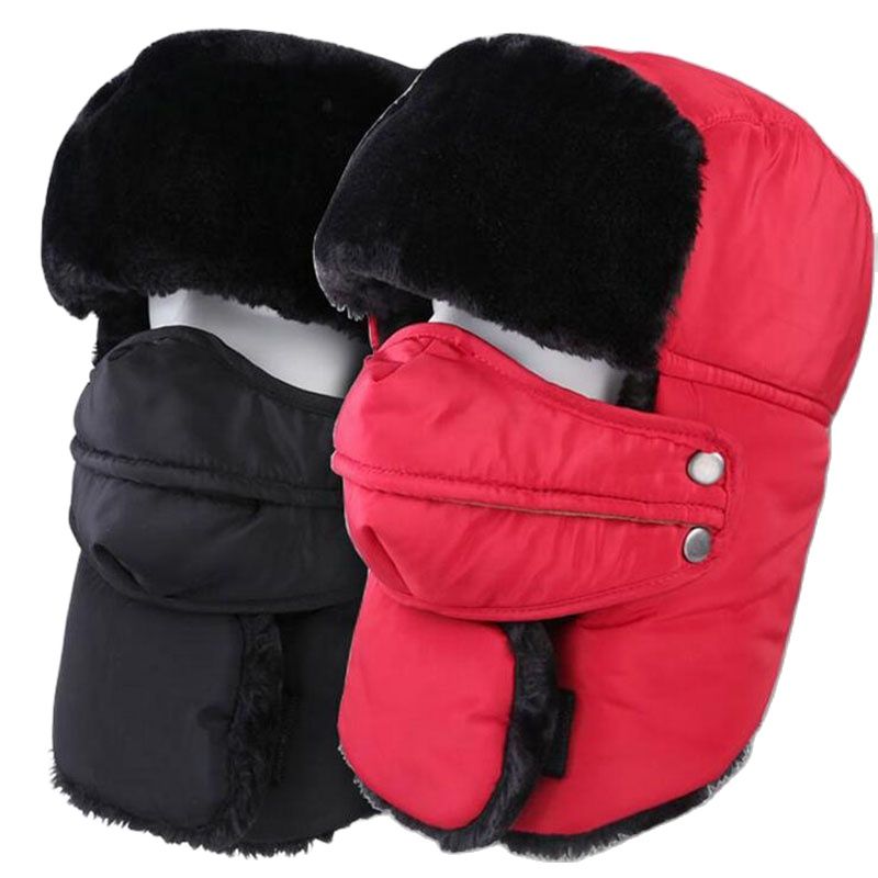 Gorros de estilo aviador para hombre, gorros de estilo aviador de invierno, de color sólido, con hueso más grueso, sombrero de nieve ruso, con solapa para las orejas, gorro de lei feng, novedad de