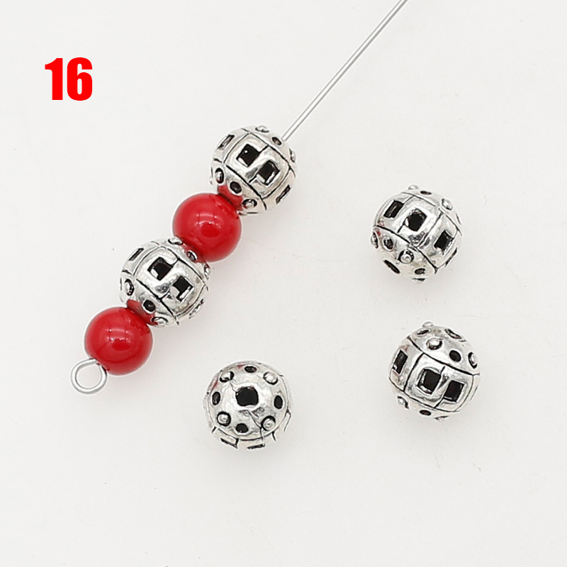 Perles en métal évidées en argent tibétain, fleur faite à la main, perles d'espacement papillon, fabrication de bijoux européens bricolage, 8mm, 24 modèles, 10 pièces par lot: Clair