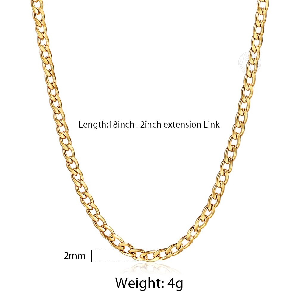 2Mm Rvs Curb Ketting Voor Mannen Vrouwen Goud Zilver Kleur 18Inch Extension Link Mode-sieraden DKNM179: Gold KN650