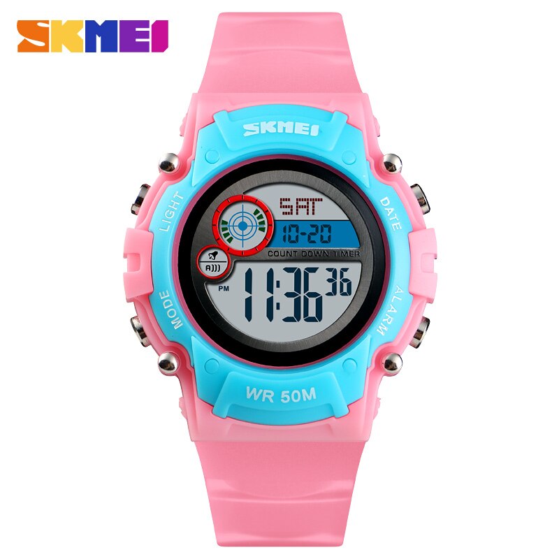 Skmei Kinderen Led Elektronische Horloge 50M Waterdichte Kids Digitale Horloge Chronograaf Countdown Sport Horloges Voor Boyer Meisjes: Pink blue watch