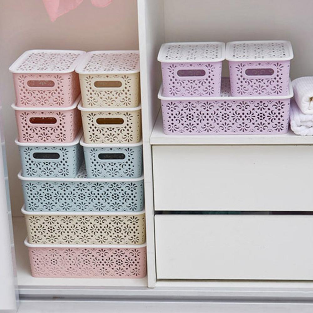 Cestas de almacenamiento huecas de escritorio, caja de almacenamiento de maquillaje, caja de almacenamiento de plástico para el hogar, estante espaciador, contenedor de almacenamiento de maquillaje