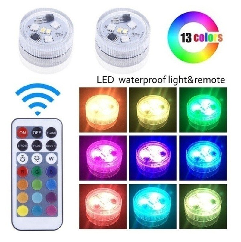 Lampe LED ronde multicolore sous-marine RGB, 3CM, à piles, Super brillante, avec télécommande, CR2032