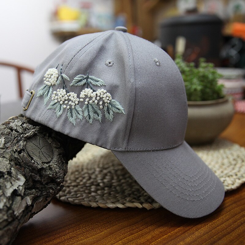 Kit de chapeau brodé de fleurs, , avec cerceau, casquette à visière, point de croix, ensemble d'art de couture, artisanal fait à la main