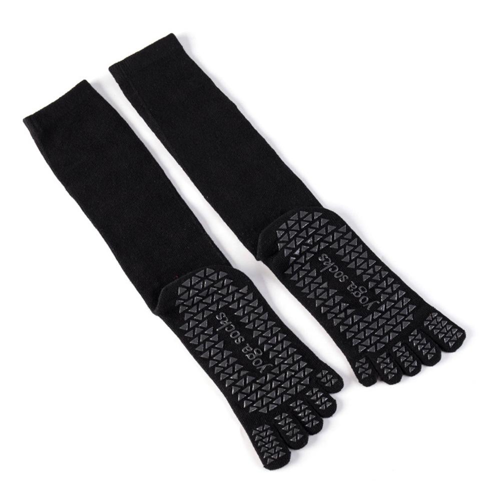 Yoga halkfria toffelstrumpor femfingrar fitnessstrumpa bomull sportstrumpor för bantning gymnastik fotmassage daglig värme: Svart