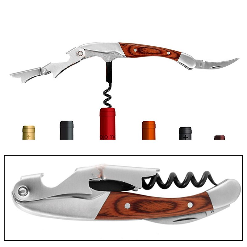 Houten Handvat Professionele Wijn Opener Multifunctionele Draagbare Schroef Corkscrew Wijn Flesopener Kokhulpmiddelen