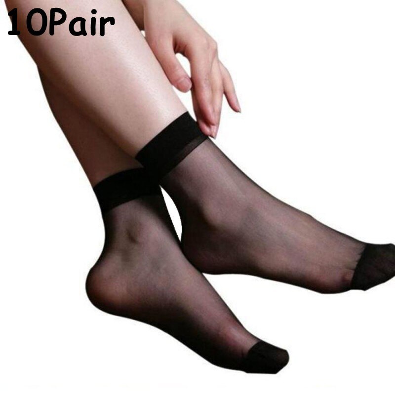 Calcetines suaves antideslizantes para mujer, medias de empalme de fondo transparente, transpirables, de seda fina, para primavera y verano, 10 pares: Solid-10Pair