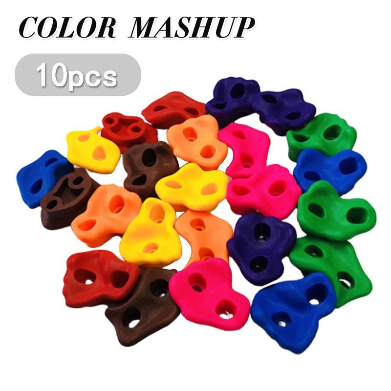 10pcs Plastic Children Kids Rock Climbing Wood Wall W/ Screws Grip Feet Kits Random Stones Color Holds Hand J5C4
