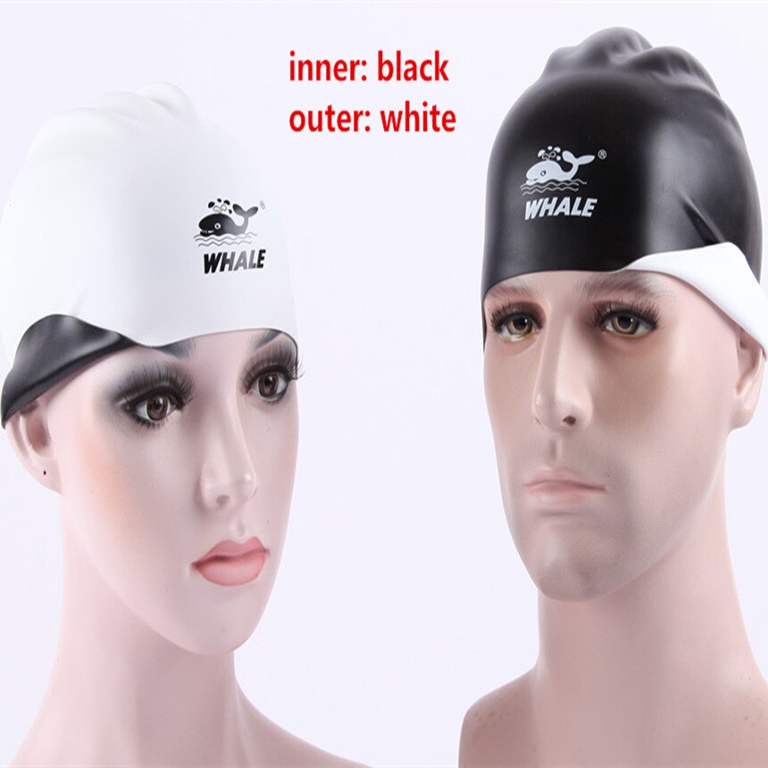 Whale Brand Swimming Caps For Long Hair Silicone Double-sided Waterproof Unisex Adult 3D Women Men Swimming Pool Caps Swim Ear