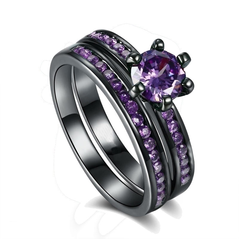 Anillos de pareja con dijes, conjunto de anillos románticos con diamantes de imitación morados para mujer, anillo de dragón celta de acero inoxidable a la para hombre, joyería de: 12 / Negro