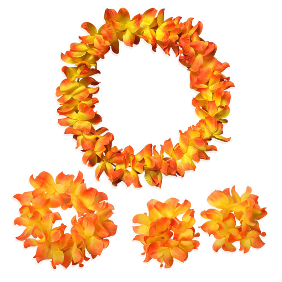 4 stk/sett sommer hawaii blomsterkjede hawaii blomst pannebånd armbånd leis hawaii kranser strandfest dekorasjon: Stil 3 no10