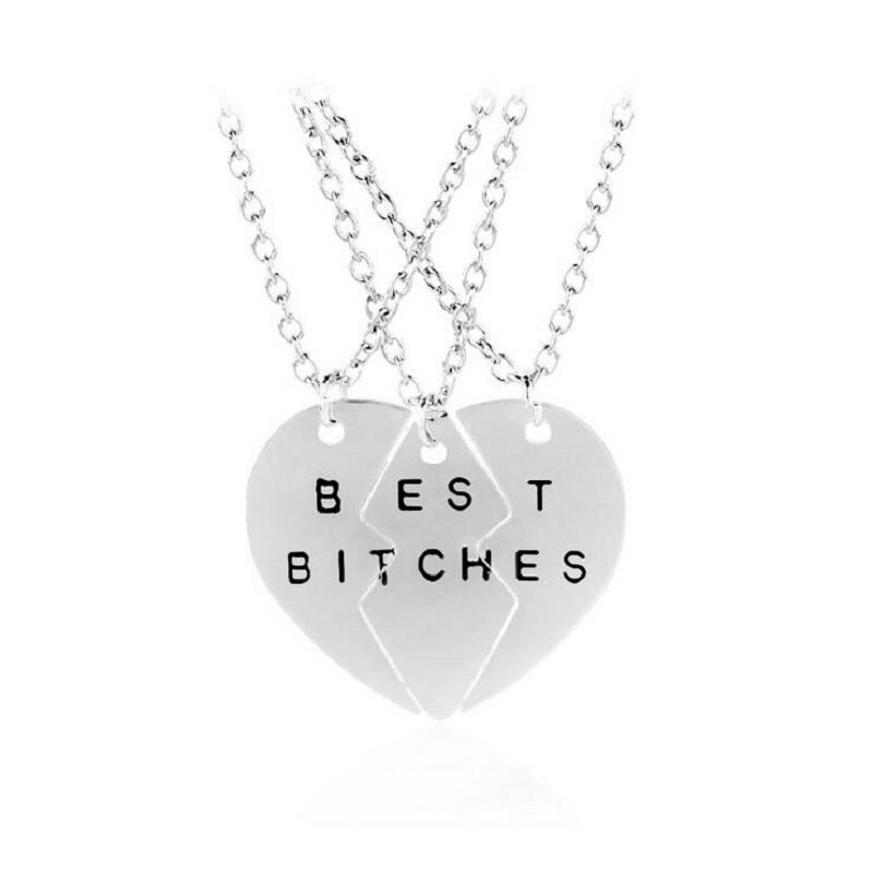 Trendy 3 stks/set Beste Bitches Hanger Gebroken Hart stikken Ketting Voor Beste Vrienden en goede vriendinnen Sets van kettingen: Silver 3BB