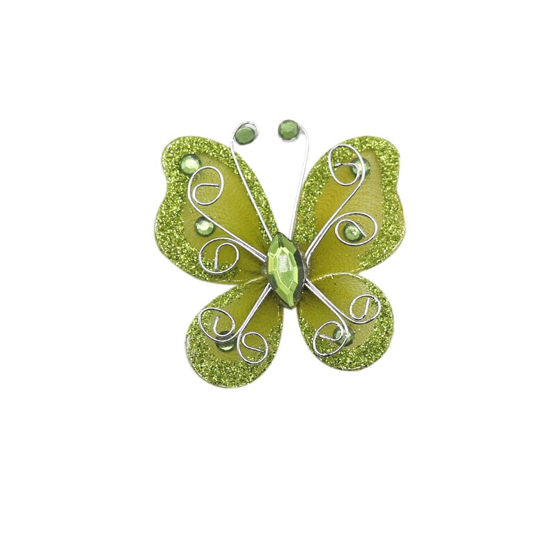 10 sztuk 2 &quot;Organza siatka nylonowa motyle z drutu i dżetów brokat na dekoracje ślubne księga gości Home Decor Party: Army Green