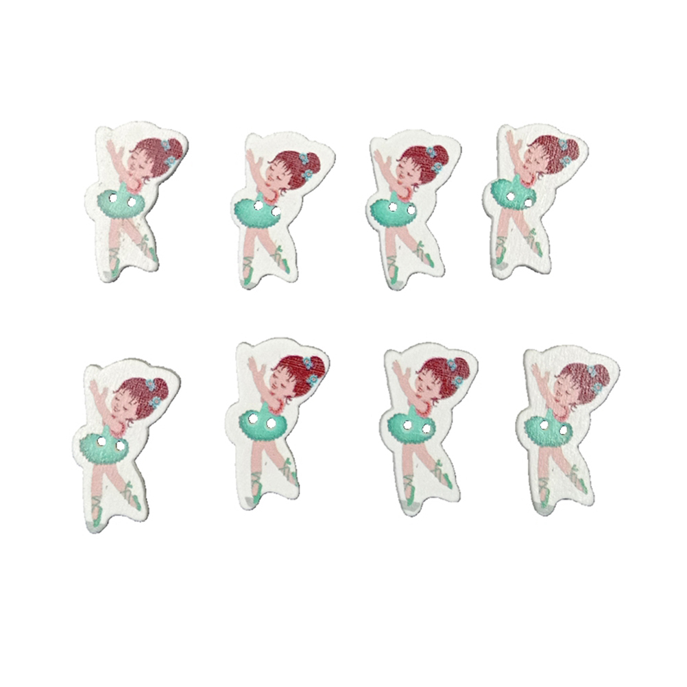 100Pcs Painted Cartoon Houten Knoppen Ballet Dancing Girl Patroon Knoppen Milieuvriendelijk Hout Naaien Knop Diy Doek Decor Suuply: 4