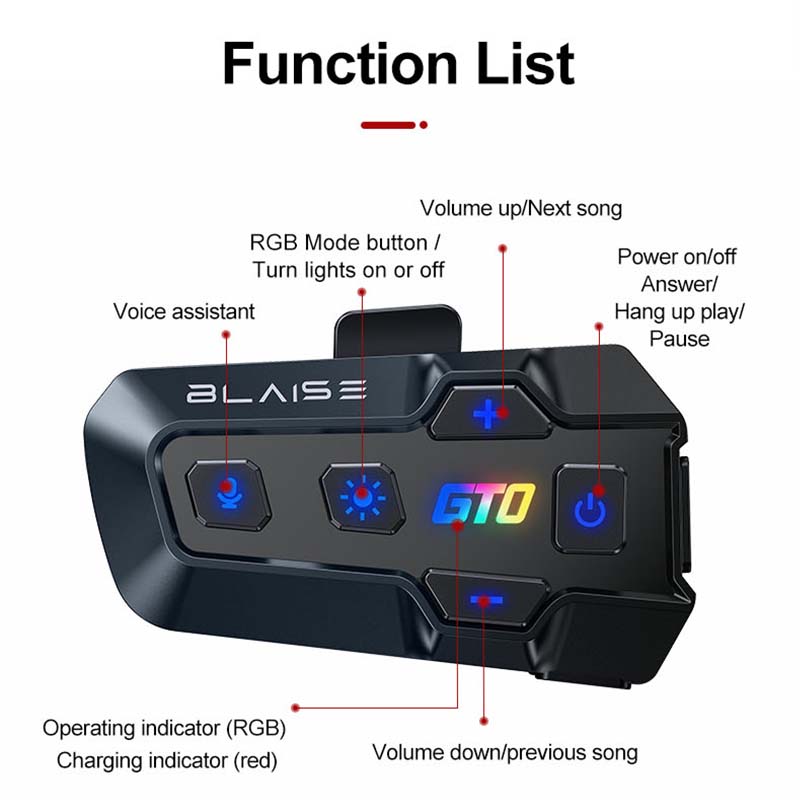 BLAISE GT0 Motorradhelm-Headset, Bluetooth-Freisprechanruf, 1000 mAh, Stereo, wasserdicht, Musik-Spieler, kabelloser Kopfhörer BT 5.3
