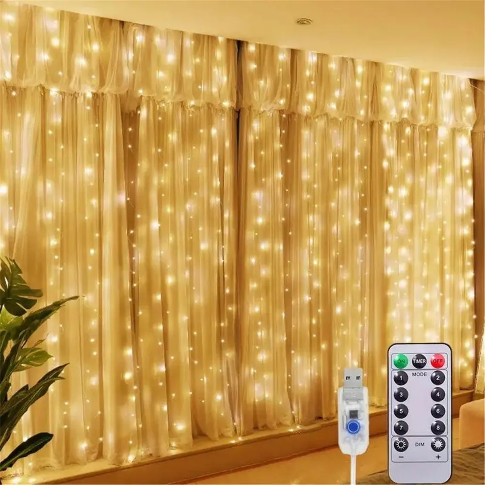 Guirnalda de luces LED para cortina, 8 modos, guirnalda de luces navideñas para exteriores, hogar, boda, de cumpleaños, decoración de jardín: Azul / R