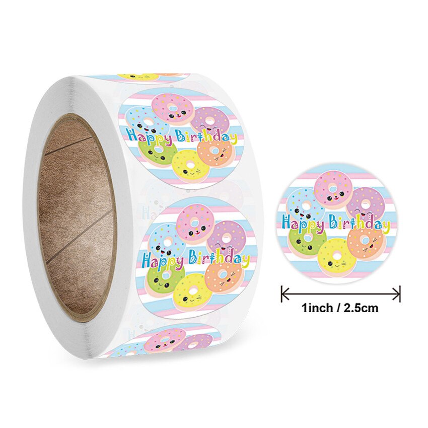 100-500pc Happy Birthday Sticker Donuts Delicious Foods Sticker Label For Homemade Bakery Packaging Scrapbooking Kids Party