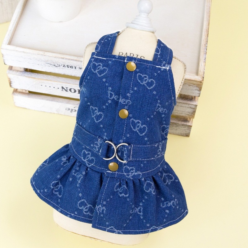 Denim Dog Dress Harness Puppy Summer Clothes for Small Medium Dogs Chihuahua French Bulldog Walking Chest Strap Vest With D-Ring: XXL / WHITE