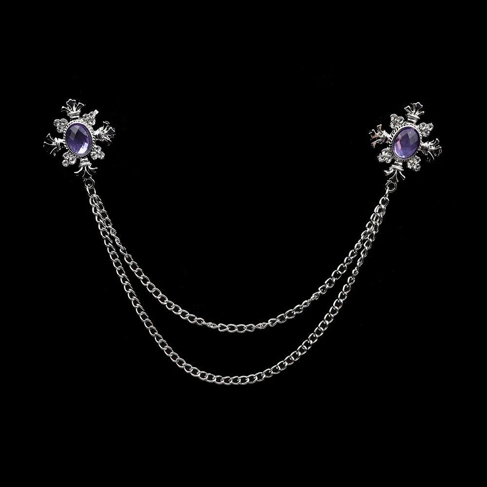 Broche de borla de caballero a la para hombre, traje, camisa, cuello, cadena cruzada de cristal, Pin de solapa, accesorios de boda Retro con diamantes de imitación: Chapado en zinc azul