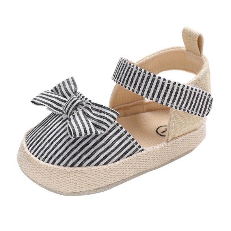 Summer Baby Girl Sandals Cotton Canvas Striped Bow Baby Girl Princess Shoes Newborn Baby Shoes Beach Sandals: B / 7-12 Months