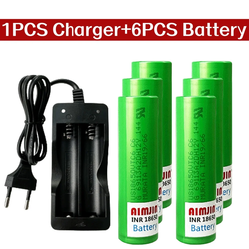 100% novo 18650 VTC6 3.6V 3000mAh bateria recarregável de íon de lítio adequada para controle remoto, lanternas etc + carregador: CINZA