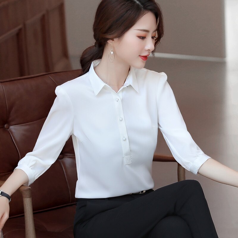 Naviu satin skjorte kvinder toppe og bluser kontor dame stil formel skjorte plus size arbejdstøj