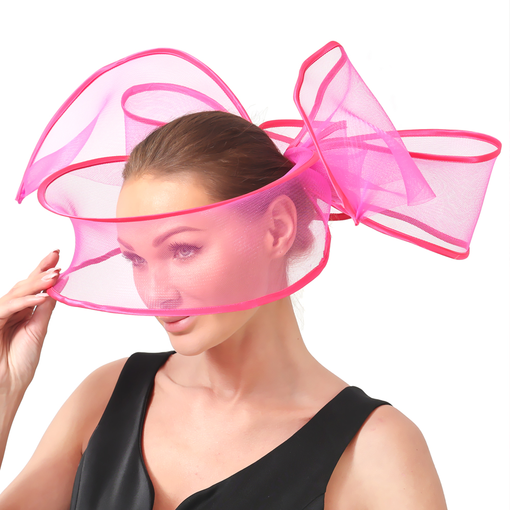 Big Fascinators Hat For Women Weddings Amazing Headwear With Bow For Party Kenducky Royal Asscot Pillbox Cap Hair Clip Bride: Fuchsia