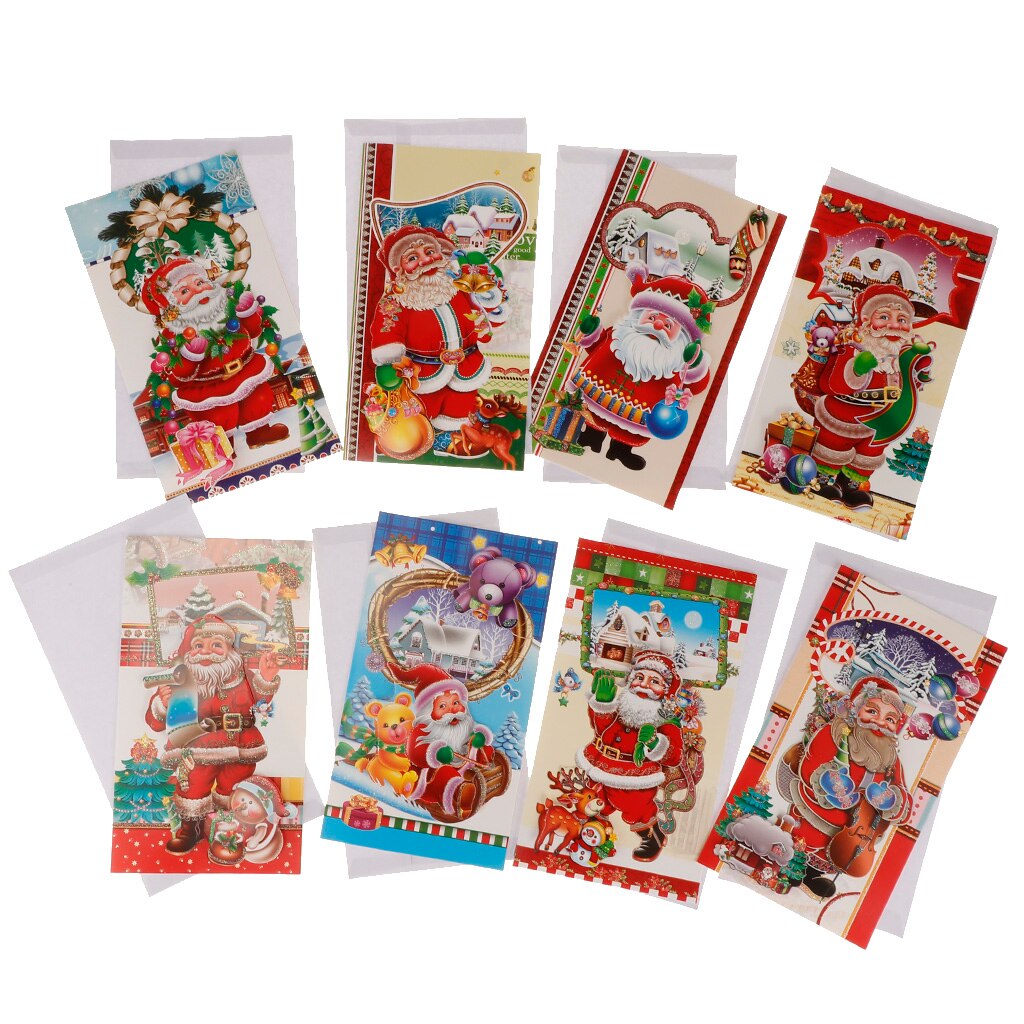 8 st / set god jul gratulationskort bulk box set xmas card kuvert: B