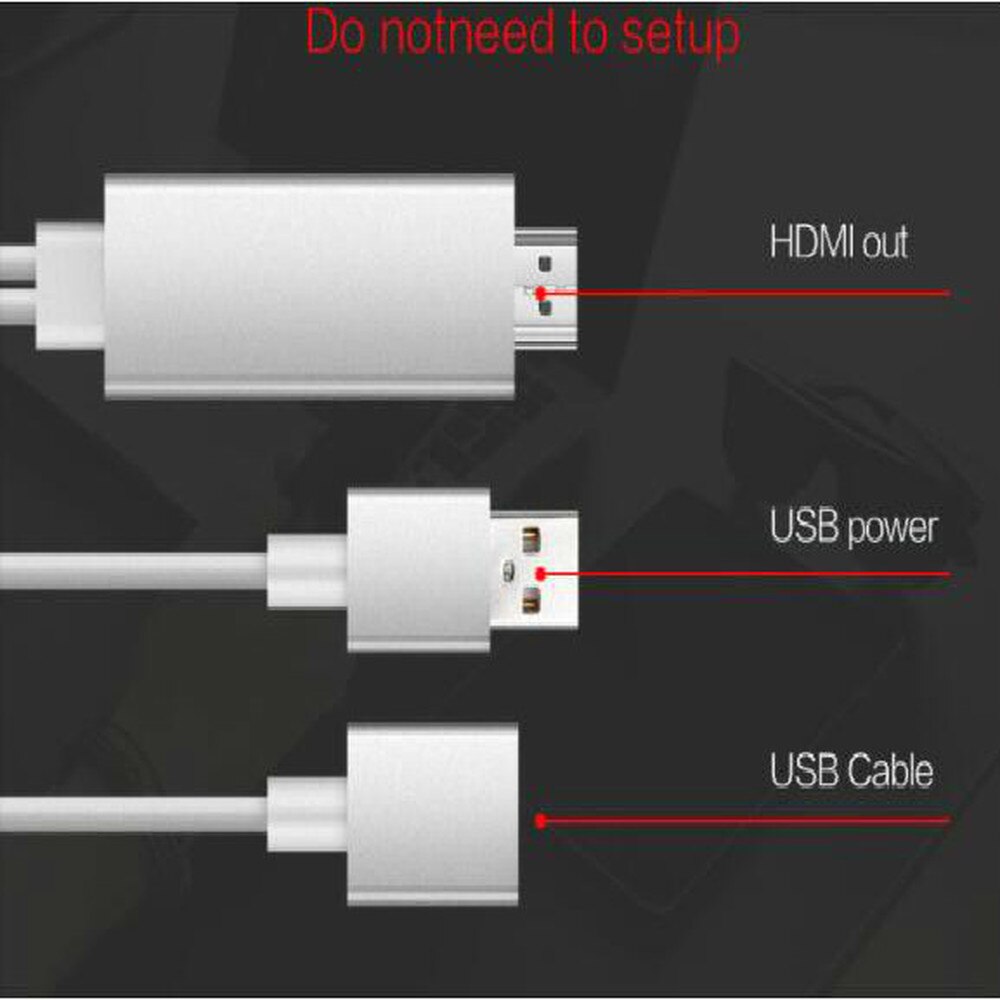 HDMI out Plug and Play HD Mirroring Cable Adapter USB 1080P Miracast Air Mirror Airplay for i Phone/ iPad Pro/Samsung