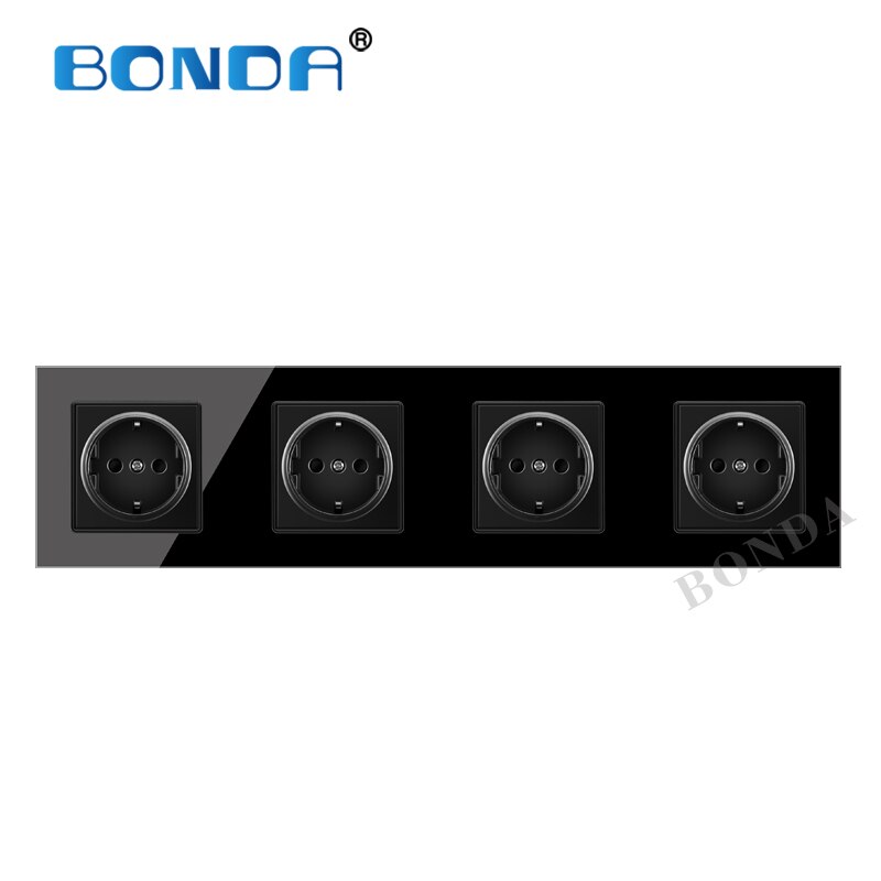 16A Porous conjoined power socket, socket panel, three-layer power socket without plug, crystal tempered glass AC110-250V