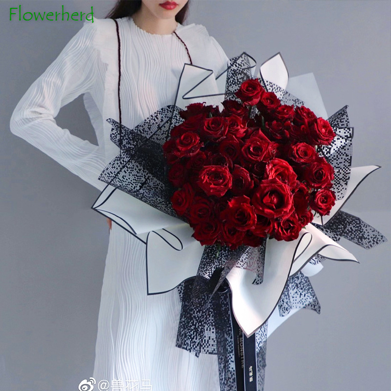 20 Sheets/lot 58CM Black White Nobility Wrapping Paper Matte Paper Floral Bouquet Wrapping Flower Paper Waterproof Craft Paper