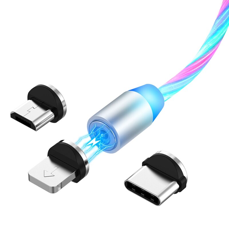 LED Flowing Magnetic Charger Cable Light Up Candy Moving Shining Charger Phone Charging Cable Magnetic Streamer Absorption USB S