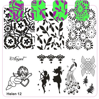Fyrkantiga spik mallar tallrik blomma tårta flicka geometri fordon stämpling mall manikyr stämpel bild plåt: Helen 12