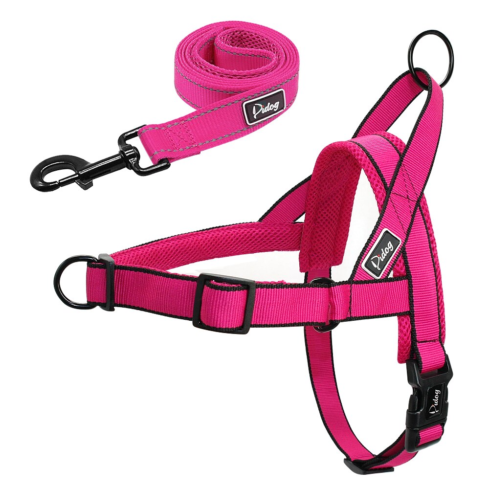 Nylon Verstelbare Ademend Harnassen Leads Sets voor Kleine Medium Grote Honden Husky: Rose Red / L
