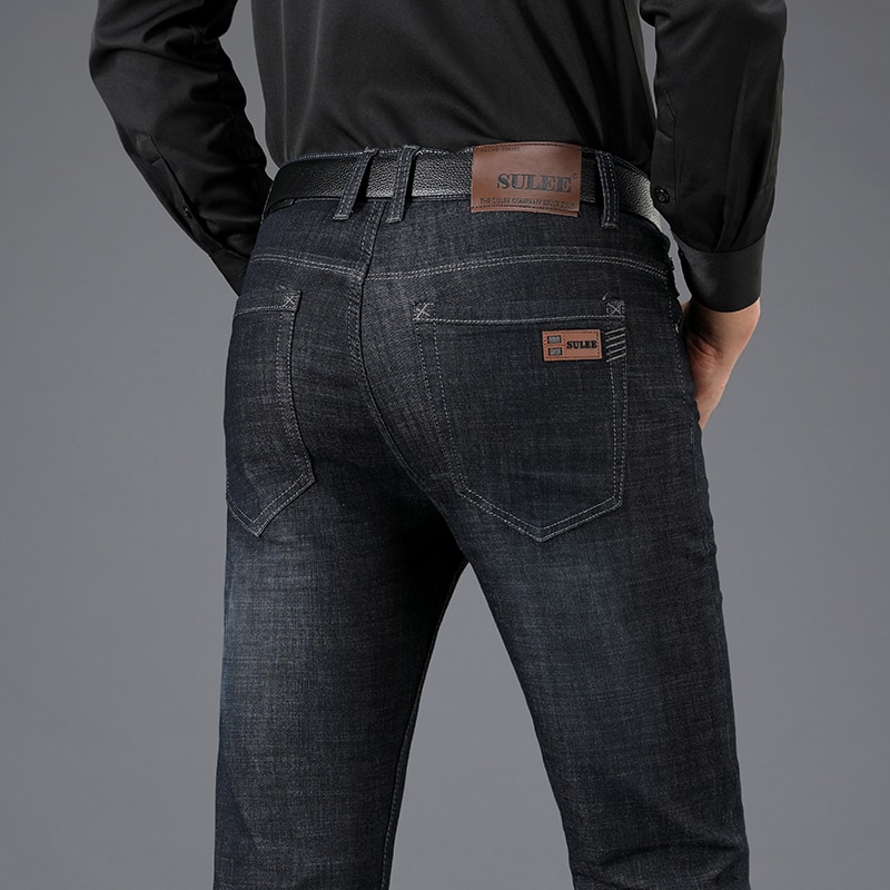 Sulee mærke almindelig mellem blødgøringsmiddel lige mellemvægt fuld længde sorte stoflommer jeans