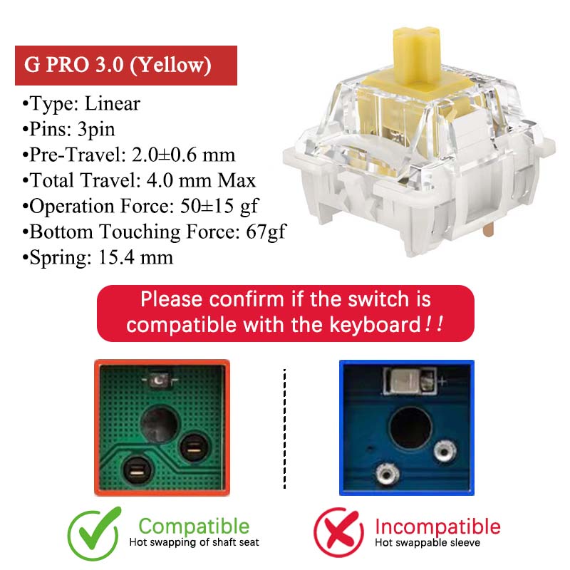 GATERON G Pro V3 3.0 Pro Switch 3pin for Mechanical Keyboard Pre Lubed RGB Linear Tactile White Yellow Red Silver Brown MX Axis: Khaki / Red Switch