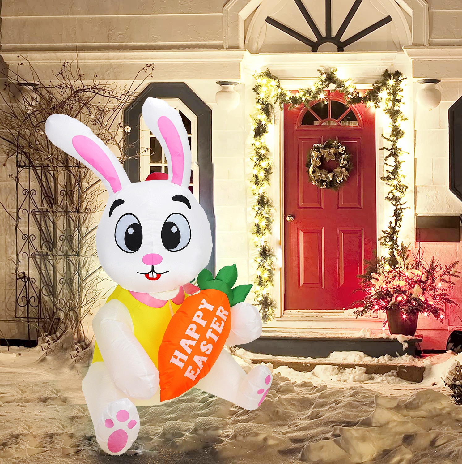 Gelukkig Pasen Decor 1.6M Led Verlichte Konijn Schattige Bunny Ornament Garden Home Outdoor Opblaasbaar Speelgoed Giant Pasen Decoratie