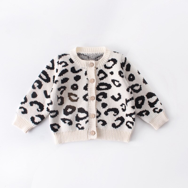 Winter Autumn Leopard Cardigan Coat Outwear Baby Infants Toddlers Girls Kids Children Knitwear Knit Sweater Romper S9811: Just Sweater / 9M