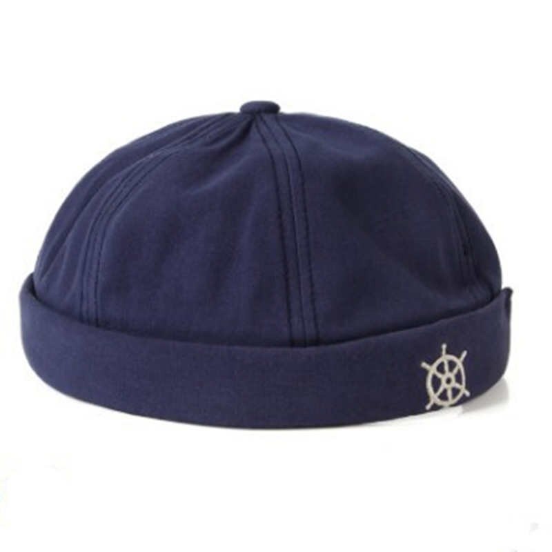 Mænd hat vinter hat beanie justerbar afslappet kraniet sømandshue retro marineblå stil solid kvinders hat: Blå
