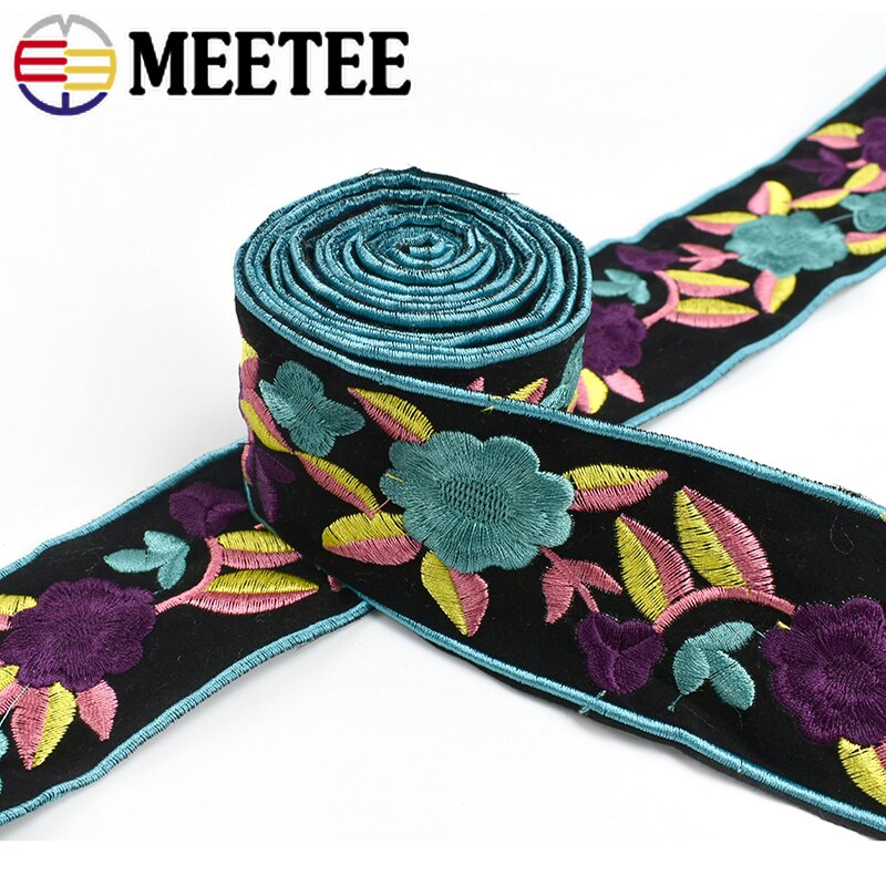 Correas étnicas de para bolsos, cintas de cinturón bordadas, adornos de encaje, accesorios de costura de encuadernación al bies, 4 metros, 57mm