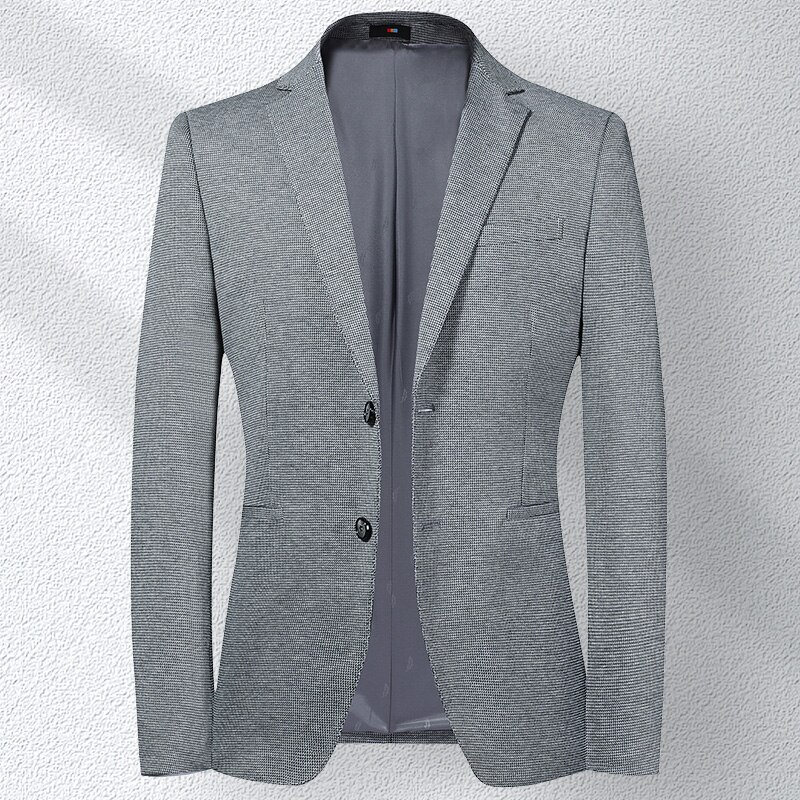 Spring Korean Blazer Jacket Men Knit Stretch Slim Fit Suit Coat Business Casual Single-breasted Blazer Masculino 4xl