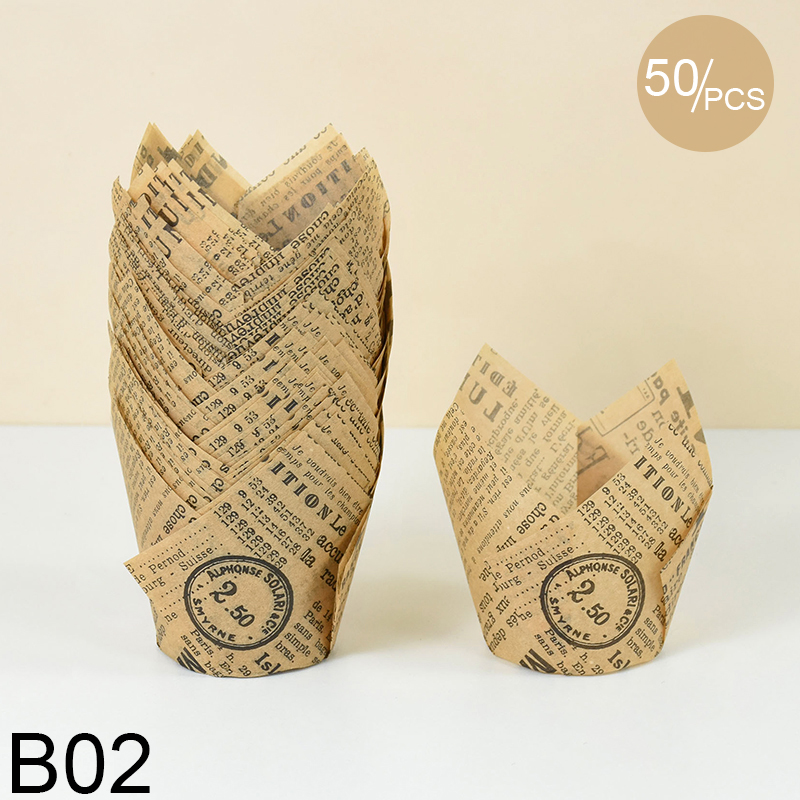 50 stücke Zeitung Stil Cupcake Liner Backförmchen Für Hochzeit Geburtstag Party Tulpe Muffin Cupcake Pappbecher Öldicht Kuchen Verpackung: Schokolade
