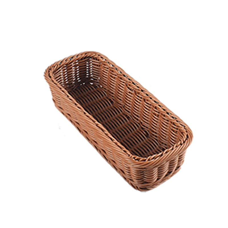 Firkantet rattan brødkurv frugt mad gaffel ske kniv opbevaring kurv holder til restaurant bryllup bord dekoration 3 str.: Brun / 30 x 12 x 6.5cm