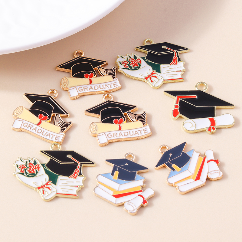 10 Uds. De dijes esmaltados para ceremonia de graduación, profesora, estudiante, mortero, collares, pendientes, accesorios para hacer joyería DIY