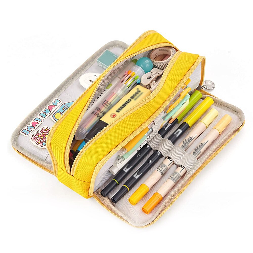 Pencil Case Multifunction Oxford Cloth 3 Compartments Pen Pouch With Zipper Big Storage Marker Bag For Students Stationery
